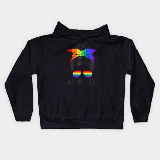 Proud Mom Messy Hair Bun Lgbtq Rainbow Flag Lgbt Pride Ally Kids Hoodie